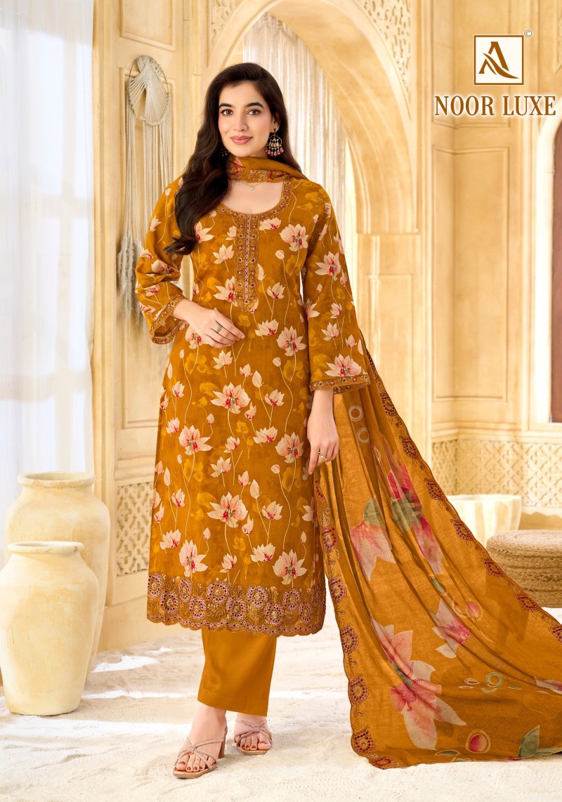 Noor Luxe By Alok Cambric Cotton Foil Printed Dress Material 